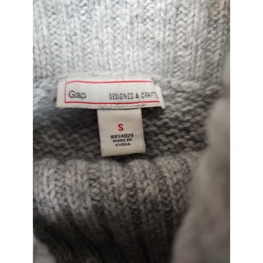 Gap Icon Cable Knit Sweater Women's Small Gray Lambs Wool Blend Turtleneck - Picture 3 of 10
